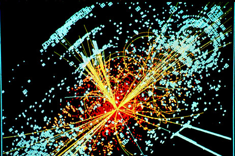 Rappresentazione grafica delle collisioni che hanno portato alla scoperta del bosone di Higgs, il tassello mancante per la conferma del Modello Standard (fonte: Lucas Taylor / CERN)